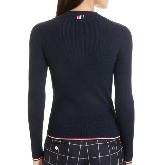 $850 Thom browne ribbed wool blend sweater with Web trim size 36 - Picture 3 of 9